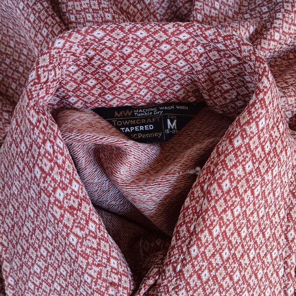 Vintage Men's Medium Disco Shirt 1970s Towncraft Red Diamond Print Stretch Knit - Picture 7 of 7